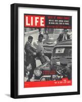 Men Kicking Car of Vice Pres Richard Nixon, South American Goodwill Trip, Venezuela, May 26, 1958-Paul Schutzer-Framed Photographic Print