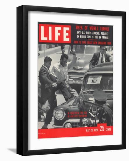 Men Kicking Car of Vice Pres Richard Nixon, South American Goodwill Trip, Venezuela, May 26, 1958-Paul Schutzer-Framed Photographic Print