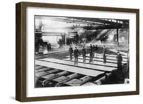 Men Laying out Plates in Steel Mill Photograph-Lantern Press-Framed Art Print