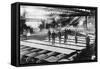 Men Laying out Plates in Steel Mill Photograph-Lantern Press-Framed Stretched Canvas