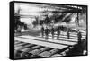 Men Laying out Plates in Steel Mill Photograph-Lantern Press-Framed Stretched Canvas