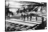 Men Laying out Plates in Steel Mill Photograph-Lantern Press-Stretched Canvas