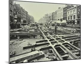 Men Laying Tramlines at a Junction, Whitechapel High Street, London, 1929-null-Mounted Premium Photographic Print