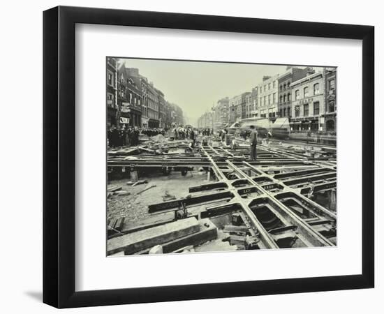 Men Laying Tramlines at a Junction, Whitechapel High Street, London, 1929-null-Framed Photographic Print