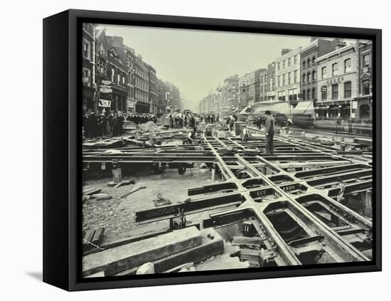 Men Laying Tramlines at a Junction, Whitechapel High Street, London, 1929-null-Framed Stretched Canvas