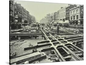 Men Laying Tramlines at a Junction, Whitechapel High Street, London, 1929-null-Stretched Canvas