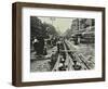 Men Laying Tramlines in the Middle of the Road, Whitechapel High Street, London, 1929-null-Framed Photographic Print