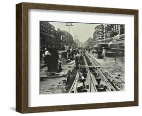 Men Laying Tramlines in the Middle of the Road, Whitechapel High Street, London, 1929-null-Framed Photographic Print