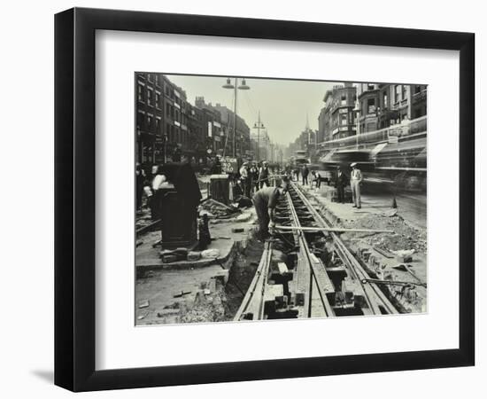 Men Laying Tramlines in the Middle of the Road, Whitechapel High Street, London, 1929-null-Framed Photographic Print