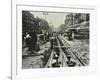 Men Laying Tramlines in the Middle of the Road, Whitechapel High Street, London, 1929-null-Framed Photographic Print