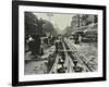 Men Laying Tramlines in the Middle of the Road, Whitechapel High Street, London, 1929-null-Framed Photographic Print