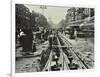 Men Laying Tramlines in the Middle of the Road, Whitechapel High Street, London, 1929-null-Framed Photographic Print