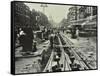 Men Laying Tramlines in the Middle of the Road, Whitechapel High Street, London, 1929-null-Framed Stretched Canvas