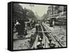 Men Laying Tramlines in the Middle of the Road, Whitechapel High Street, London, 1929-null-Framed Stretched Canvas