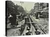 Men Laying Tramlines in the Middle of the Road, Whitechapel High Street, London, 1929-null-Stretched Canvas