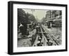 Men Laying Tramlines in the Middle of the Road, Whitechapel High Street, London, 1929-null-Framed Premium Photographic Print