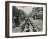 Men Laying Tramlines in the Middle of the Road, Whitechapel High Street, London, 1929-null-Framed Photographic Print