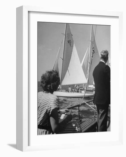 Men Lining their Sailboats Up at the Start Line at the Seawanhaka Yacht Club-Nina Leen-Framed Photographic Print