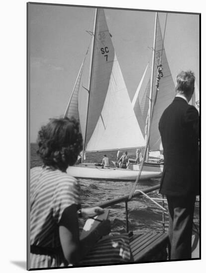 Men Lining their Sailboats Up at the Start Line at the Seawanhaka Yacht Club-Nina Leen-Mounted Photographic Print