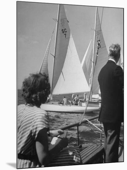 Men Lining their Sailboats Up at the Start Line at the Seawanhaka Yacht Club-Nina Leen-Mounted Photographic Print