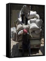 Men Loading Grain, Aleppo (Haleb), Syria, Middle East-Christian Kober-Framed Stretched Canvas