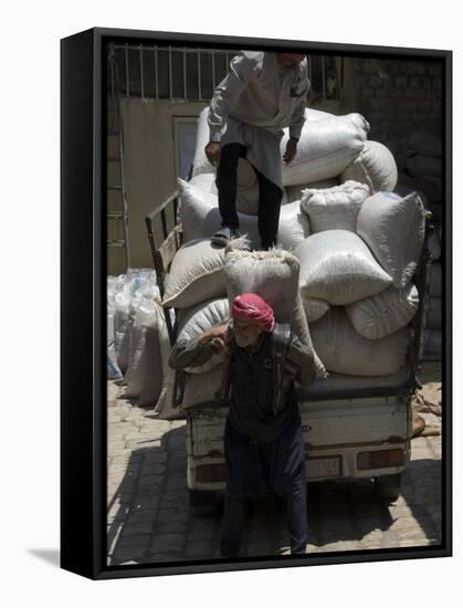 Men Loading Grain, Aleppo (Haleb), Syria, Middle East-Christian Kober-Framed Stretched Canvas