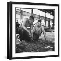 Men Looking at Blueprints at One of the Sun Shipbuilding and Drydock Co. Shipyards-null-Framed Photographic Print