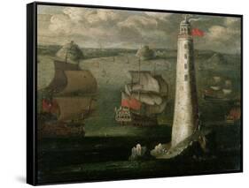 Men-O-War and Other Vessels Before the Eddystone Lighthouse-Isaac Sailmaker-Framed Stretched Canvas