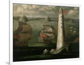 Men-O-War and Other Vessels Before the Eddystone Lighthouse-Isaac Sailmaker-Framed Giclee Print