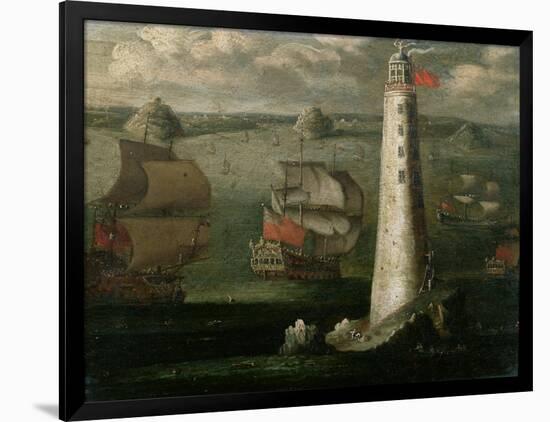 Men-O-War and Other Vessels Before the Eddystone Lighthouse-Isaac Sailmaker-Framed Giclee Print