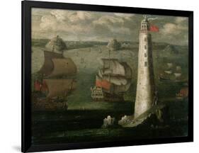 Men-O-War and Other Vessels Before the Eddystone Lighthouse-Isaac Sailmaker-Framed Giclee Print