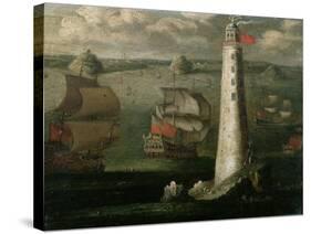 Men-O-War and Other Vessels Before the Eddystone Lighthouse-Isaac Sailmaker-Stretched Canvas