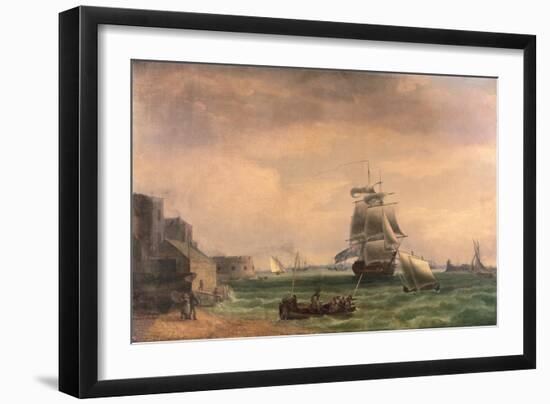 Men-O'-War and Small Craft at Portsmouth Harbour, Late 18th or Early 19th Century-Thomas Whitcombe-Framed Premium Giclee Print