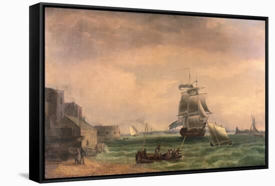 Men-O'-War and Small Craft at Portsmouth Harbour, Late 18th or Early 19th Century-Thomas Whitcombe-Framed Stretched Canvas