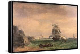 Men-O'-War and Small Craft at Portsmouth Harbour, Late 18th or Early 19th Century-Thomas Whitcombe-Framed Stretched Canvas