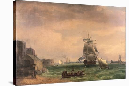 Men-O'-War and Small Craft at Portsmouth Harbour, Late 18th or Early 19th Century-Thomas Whitcombe-Stretched Canvas