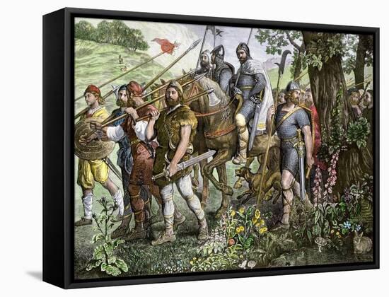 Men of Kent Marching to Defend England During the Norman Invasion, 1066-null-Framed Stretched Canvas