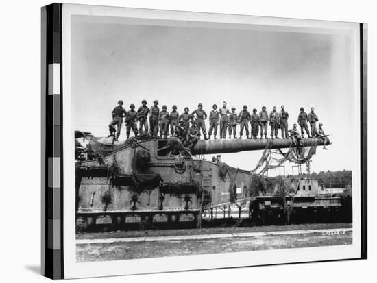 Men of US Army Easily Standing on Barrel of Mammoth 274 Mm Railroad Gun During WWII-Pat W^ Kohl-Stretched Canvas