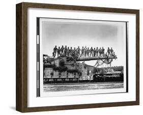 Men of US Army Easily Standing on Barrel of Mammoth 274 Mm Railroad Gun During WWII-Pat W^ Kohl-Framed Photographic Print