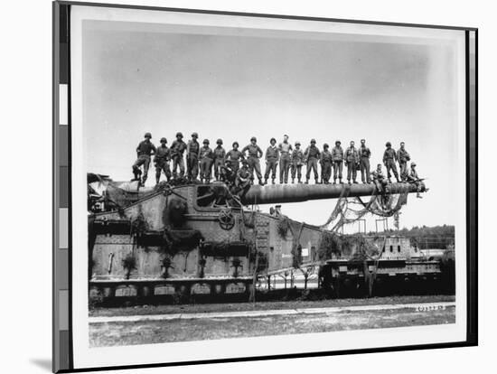Men of US Army Easily Standing on Barrel of Mammoth 274 Mm Railroad Gun During WWII-Pat W^ Kohl-Mounted Photographic Print
