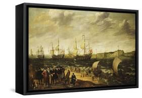 Men-Of-War Sailing Out of an Estuary with Figures in the Forground-Adam Willaerts-Framed Stretched Canvas