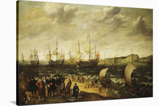 Men-Of-War Sailing Out of an Estuary with Figures in the Forground-Adam Willaerts-Stretched Canvas