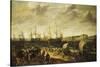 Men-Of-War Sailing Out of an Estuary with Figures in the Forground-Adam Willaerts-Stretched Canvas