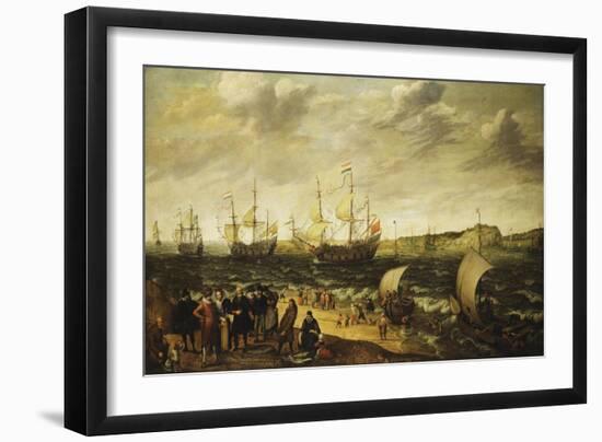 Men-Of-War Sailing Out of an Estuary with Figures in the Forground-Adam Willaerts-Framed Giclee Print