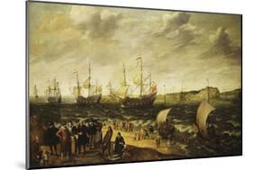 Men-Of-War Sailing Out of an Estuary with Figures in the Forground-Adam Willaerts-Mounted Giclee Print
