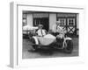 Men on Harley Davidson Motorcycle with Sidecar - Indianapolis, IN-Lantern Press-Framed Art Print