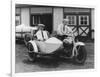 Men on Harley Davidson Motorcycle with Sidecar - Indianapolis, IN-Lantern Press-Framed Art Print