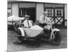 Men on Harley Davidson Motorcycle with Sidecar - Indianapolis, IN-Lantern Press-Mounted Art Print