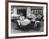 Men on Harley Davidson Motorcycle with Sidecar - Indianapolis, IN-Lantern Press-Framed Art Print