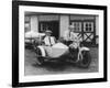 Men on Harley Davidson Motorcycle with Sidecar - Indianapolis, IN-Lantern Press-Framed Art Print